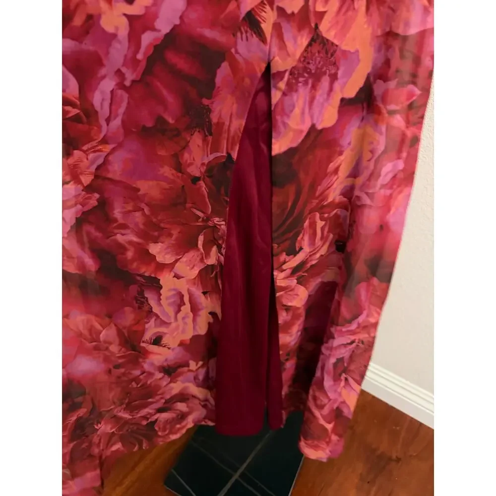 Lulus Beautiful Soul Burgundy Floral Print Twist-Front Maxi Dress S - Picture 7 of 10